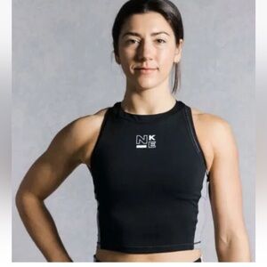 Nike Pro women's Dri-FIT cropped tank top in black and grey
